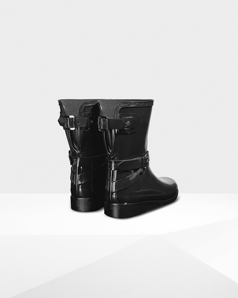 Womens Hunter Refined Adjustable Gloss - Short Rain Boots Black - 9042-MYDRN